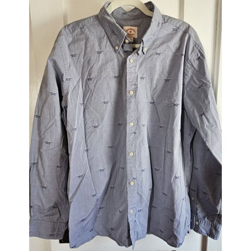 Brooks Brothers Red Fleece Men button down shirt XL blue‎ knot stitches All Over